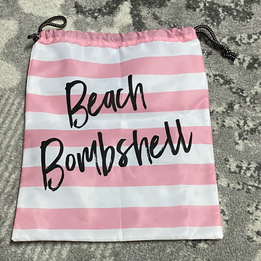 Victoria’s Secret Pink White Stripe Beach Bombshell Satin Drawstring Bag